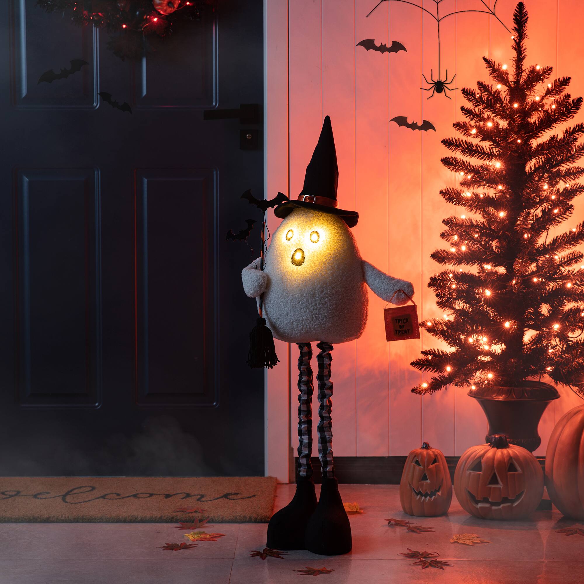 Glitzhome® 38" Lighted Halloween Fabric Ghost Standing Décor with Timer